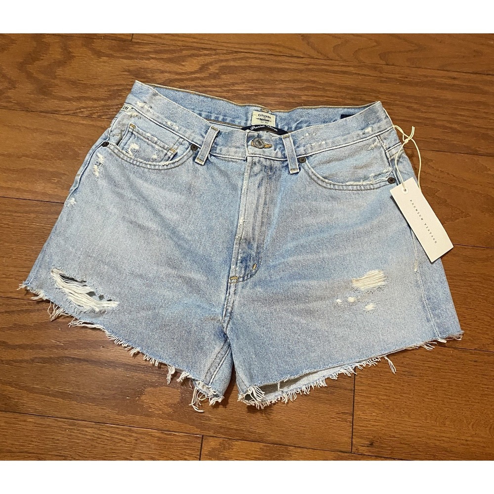 Citizens Of Humanity Light Blue Distressed High-Rise Denim Cutoff Shorts